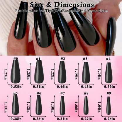 LoveOurHome 576pc Coffin Press-On Nails – Long Full-Citn Cover Ballerina Tips in 24 Glossy Colors