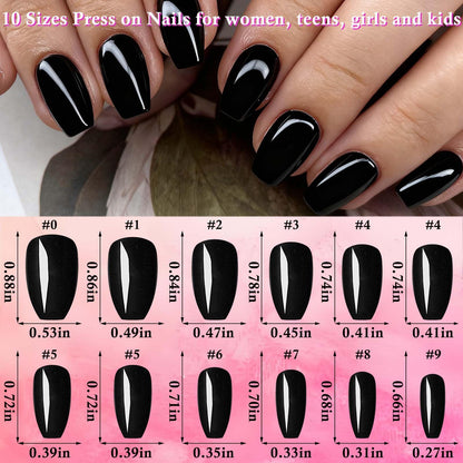 LoveOurHome 576pc Coffin Press On Nails – Short Full-Cover, 24 Glossy Colors, 10 Sizes