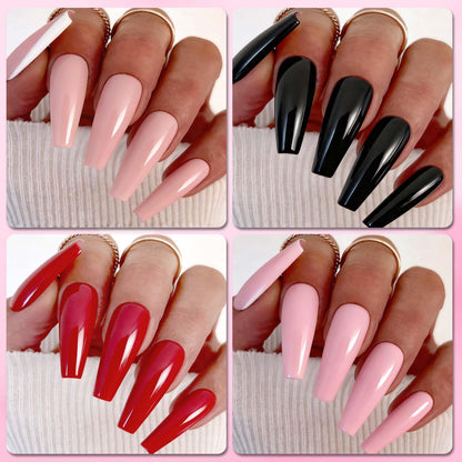 LoveOurHome 576pc Coffin Press-On Nails – Long Full-Citn Cover Ballerina Tips in 24 Glossy Colors