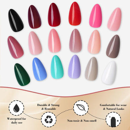 LoveOurHome 576pc Medium Almond Press On Nails – Full Cover, 24 Colors