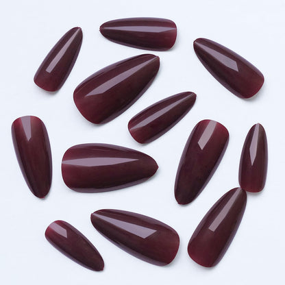 LoveOurHome 360pc Burgundy Almond Press On Nails – Medium Short Kit with Glue Tabs & Nail Glue