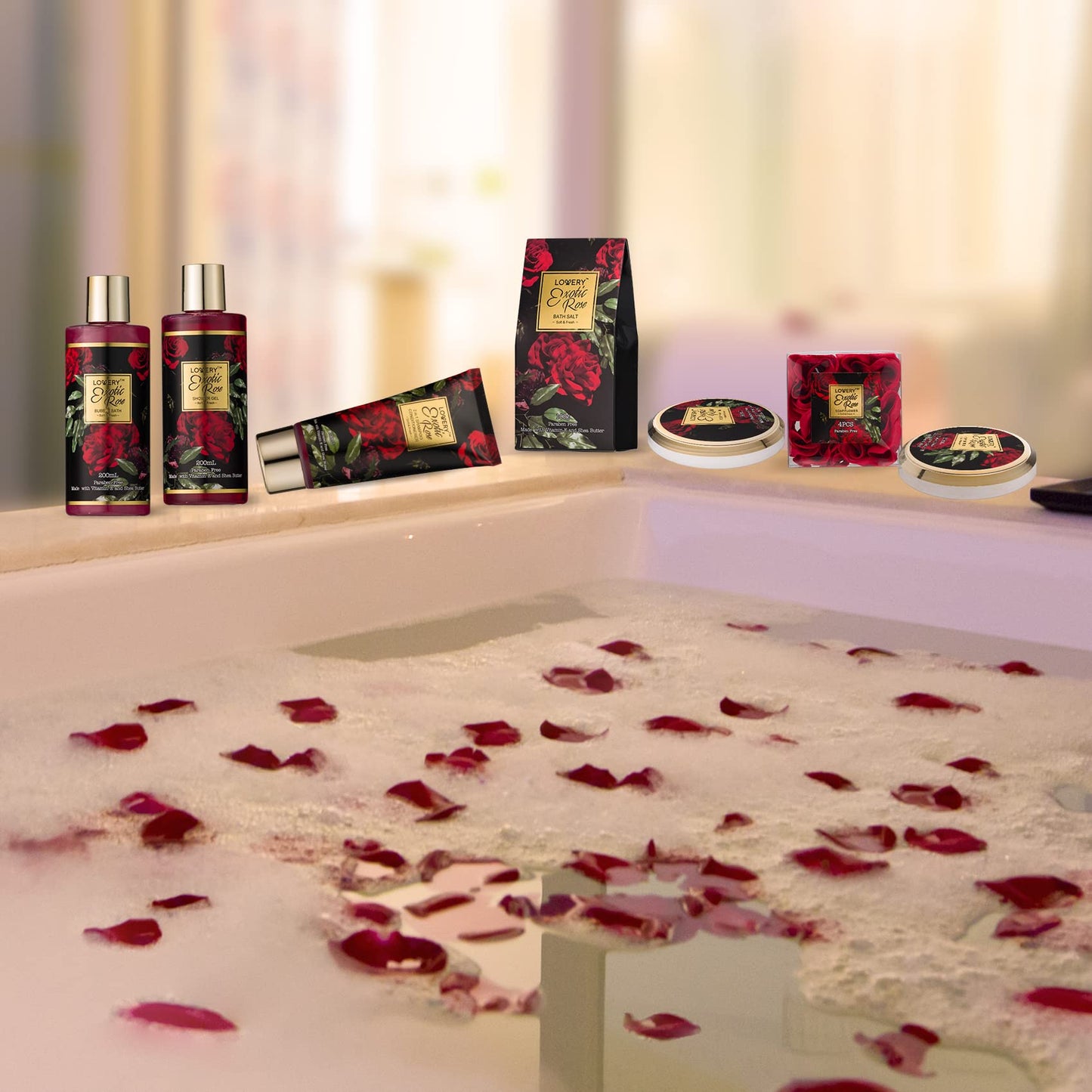 LOVERY Valentine's Gift Basket for Her – Exotic Rose Spa Gift Set
