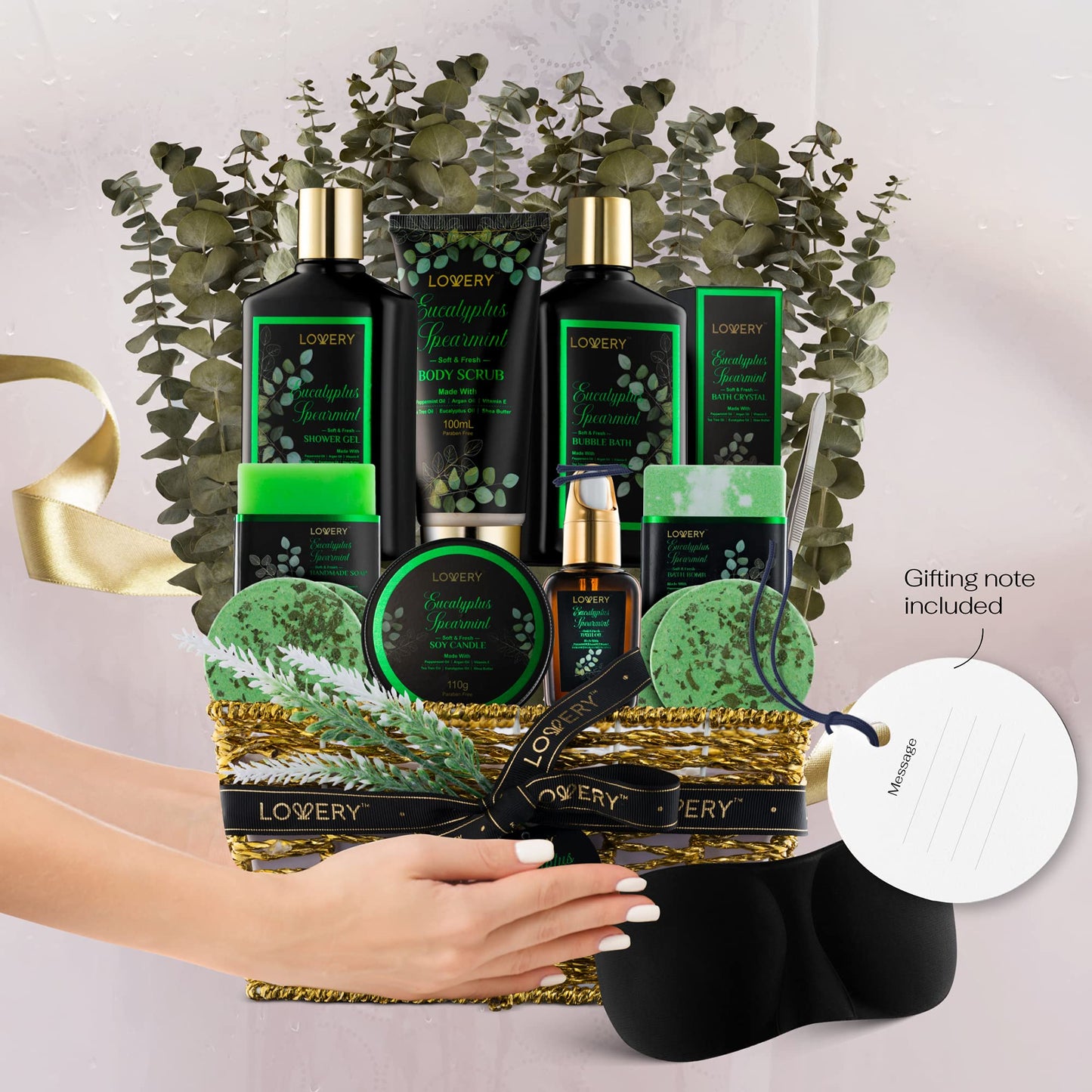 LOVERY Eucalyptus Spearmint Bath Set – 17-Piece Home Spa Gift Basket