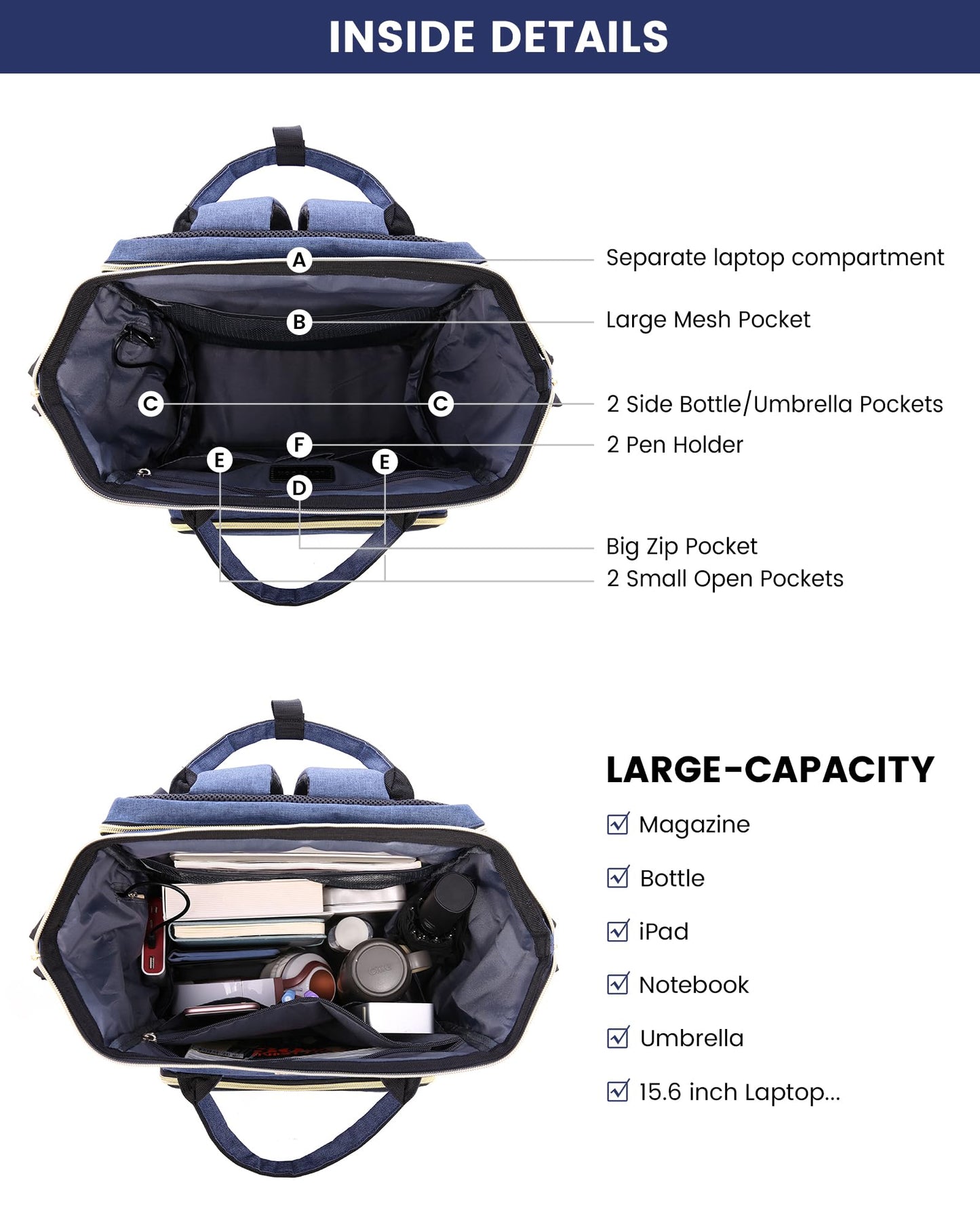 LOVEVOOK 17.3-Inch Laptop Backpack for Women – Navy, Water-Resistant, USB Port