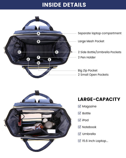 LOVEVOOK 17.3-Inch Laptop Backpack for Women – Navy, Water-Resistant, USB Port