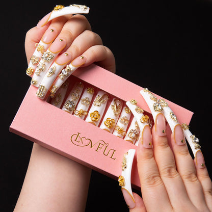 LOVFUL Chicago Nails – Full Crystal Coverage, Reusable, Curve-Long 2.2 in