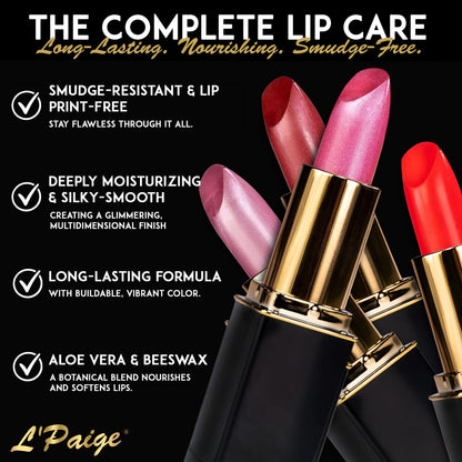 L'Paige Designer Lipstick Frosted Amethyst Sheen – Cool Berry Pink, Aloe Vera-Based Moisturizing Formula (Shade L53)