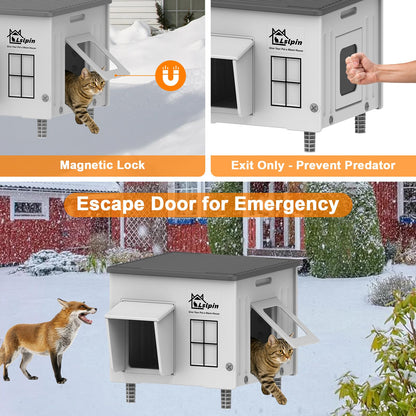 Lslpin Indestructible Heated Cat House for Outdoor Cats – Weatherproof, Insulated Shelter with Escape Door (17.7×17.7×17.5 in)
