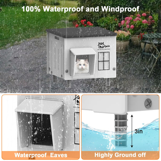 Lslpin Indestructible Heated Cat House for Outdoor Cats – Weatherproof, Insulated Shelter with Escape Door (17.7×17.7×17.5 in)
