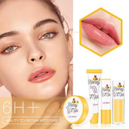 LSxia Honey Milk Lip Care Kit – Lip Mask, Balm, Scrub & Oil for Hydration