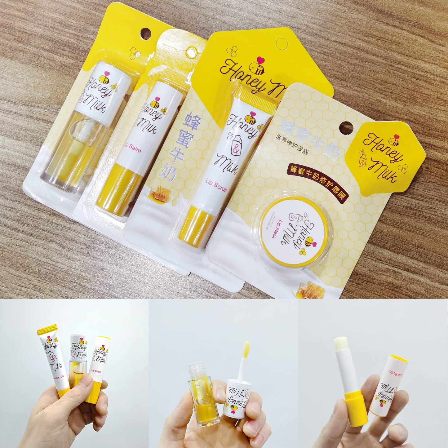 LSxia Honey Milk Lip Care Kit – Lip Mask, Balm, Scrub & Oil for Hydration