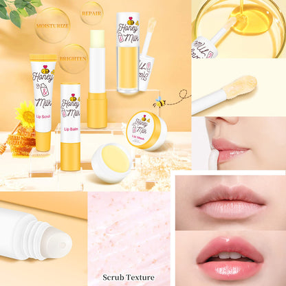 LSxia Honey Milk Lip Care Kit – Lip Mask, Balm, Scrub & Oil for Hydration