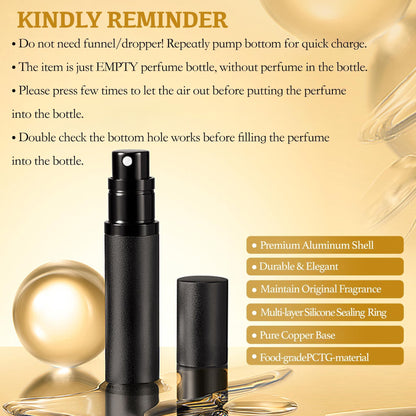 LTBL 2PCS Travel Perfume Bottle – 5ml Bottom-Fill, Leakproof Nano-Mist Atomizers (Black & Dark Blue)