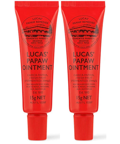 Lucas Papaw Ointment – 15g Tube with Lip Applicator – 2-Pack – Multi-Purpose Skin Relief – Made in Australia