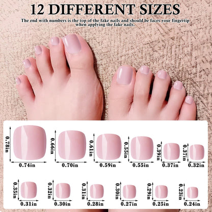 LuckForever Pink Press-on Toenails – 240pc Kit with Adhesive Tabs & File