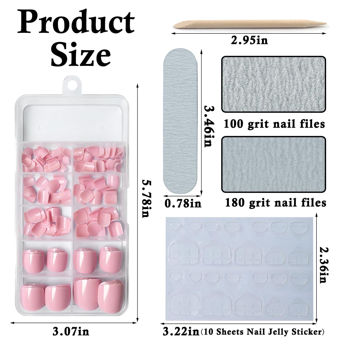 LuckForever Pink Press-on Toenails – 240pc Kit with Adhesive Tabs & File