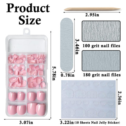 LuckForever Pink Press-on Toenails – 240pc Kit with Adhesive Tabs & File