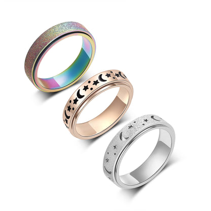 LuckyAmor Anxiety Ring – Moon and Star Spinner Stainless Steel Ring (Women and Men)