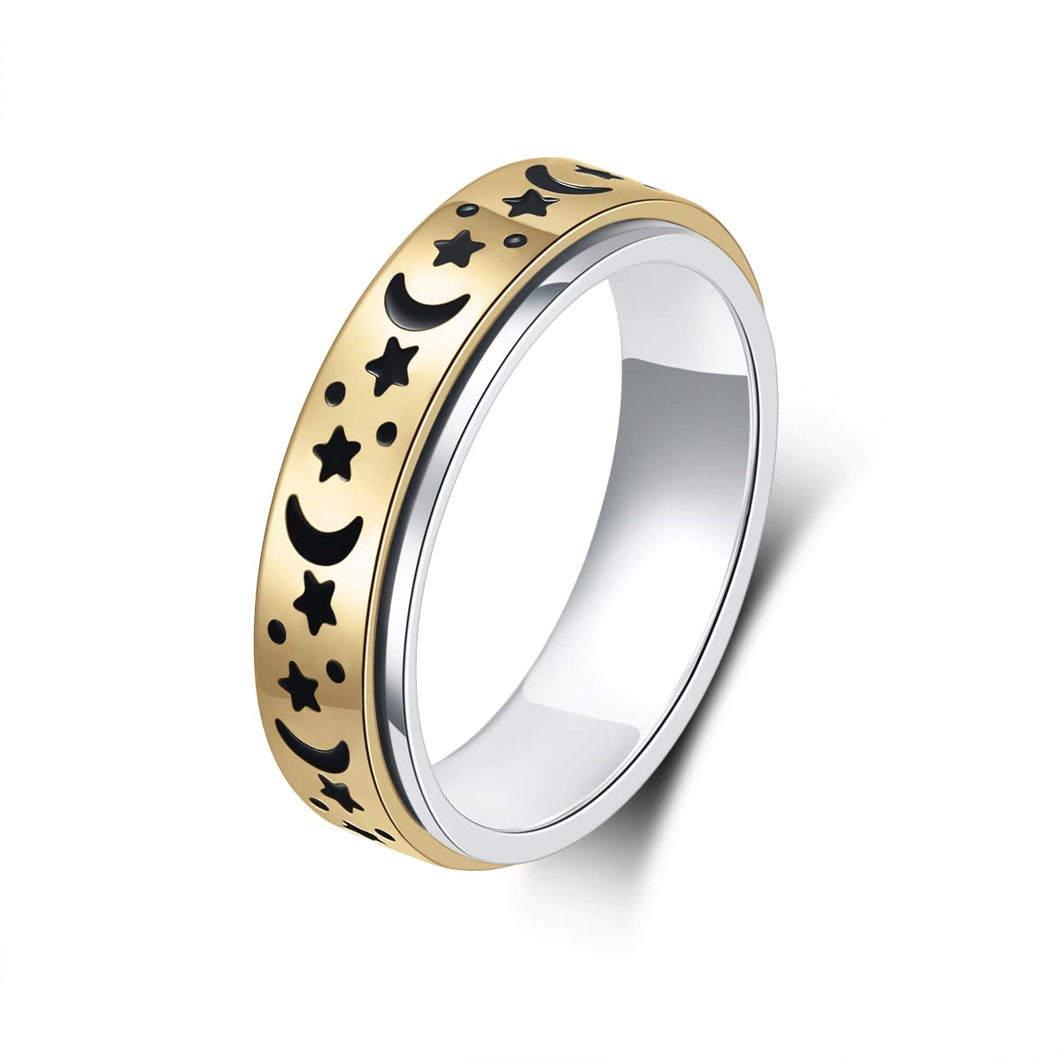 LuckyAmor Moon Star Spinner Ring – Stainless Steel Anxiety Ring for Women, 6mm Band, Sizes 5–11