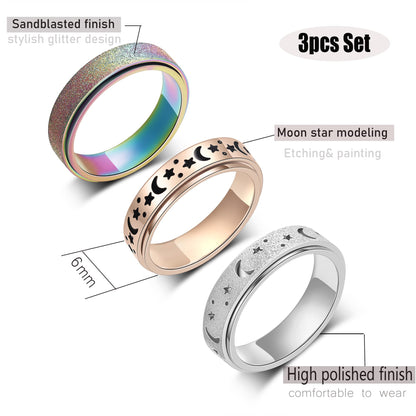LuckyAmor Anxiety Ring – Moon and Star Spinner Stainless Steel Ring (Women and Men)
