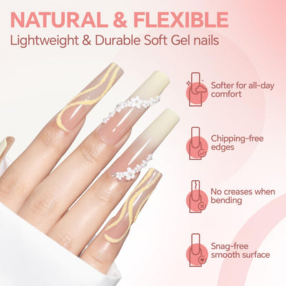 Luckyfairy XXL No C Curve Square Flat Nail Tips - 240pcs, 12 Sizes, Matte Clear