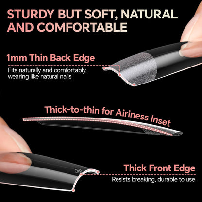 Luckyfairy XXL No C Curve Square Flat Nail Tips - 240pcs, 12 Sizes, Matte Clear