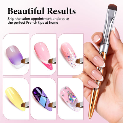 Lucoffeoi French Brush for Nails & Gel Polish Clean Up - Dual-Use Nail Art Brush with Cap (Gold)