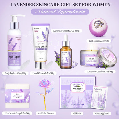 LUCOTIYA Lavender Spa Gift Set – Relaxing Bath & Body Gift Box for Her