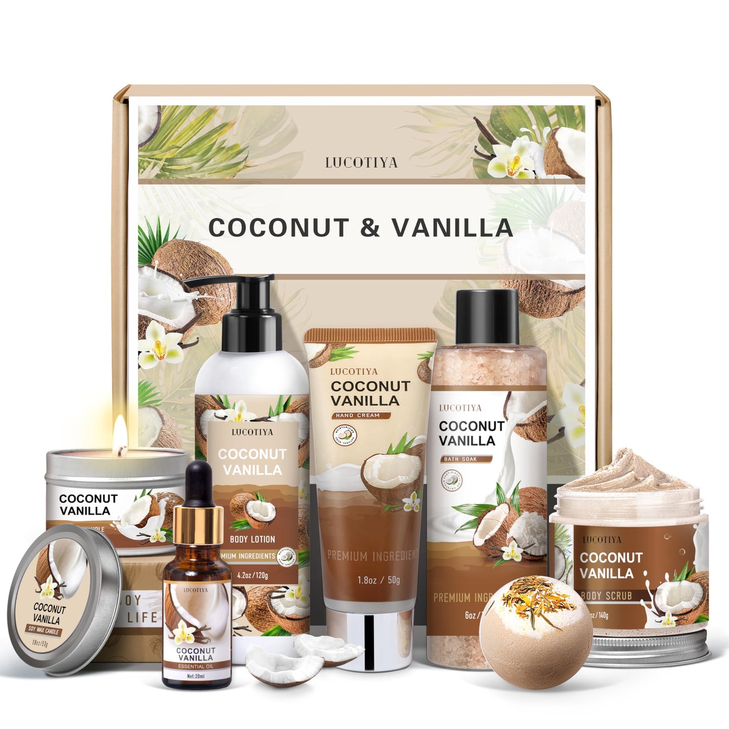 LUCOTIYA Vanilla Coconut Spa Gift Set – 8-Piece Bath & Body Gift for Women
