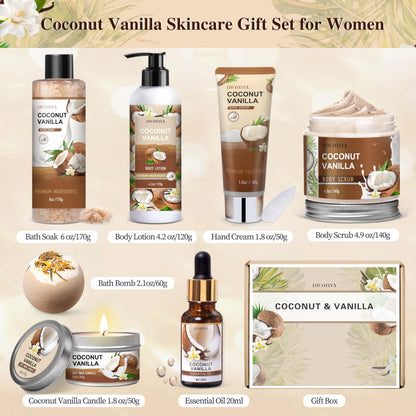 LUCOTIYA Vanilla Coconut Spa Gift Set – 8-Piece Bath & Body Gift for Women