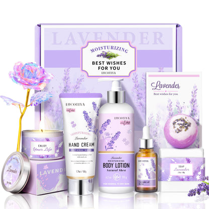 LUCOTIYA Lavender Spa Gift Set – Relaxing Bath & Body Gift Box for Her