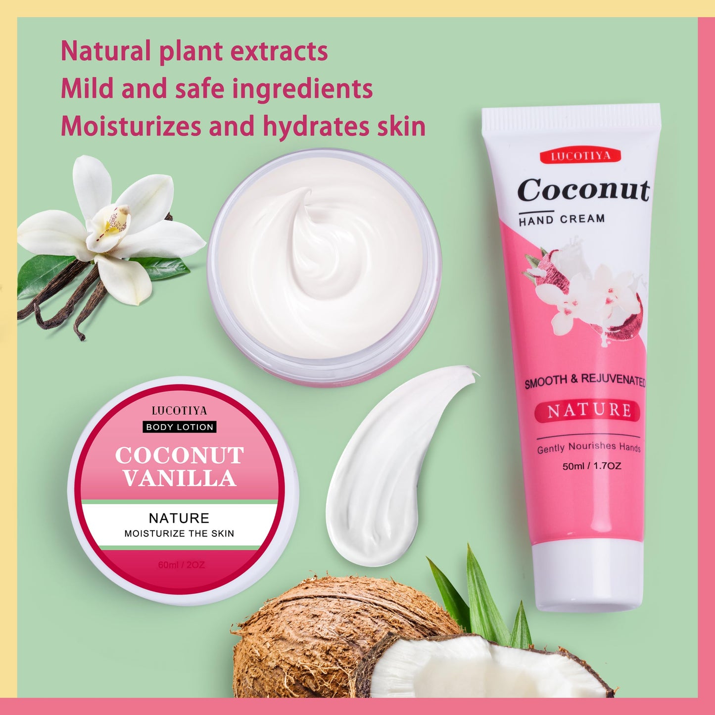 LUCOTIYA Coconut Vanilla Spa Gift Set – Travel Size Gifts for Women