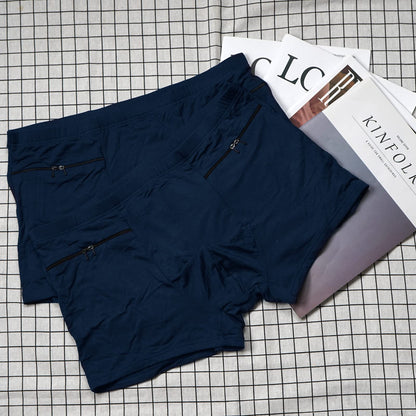LUEXBOX Pocket Underwear with Hidden Pocket – Travel Boxer Briefs (Dark Blue) – 4 Pack