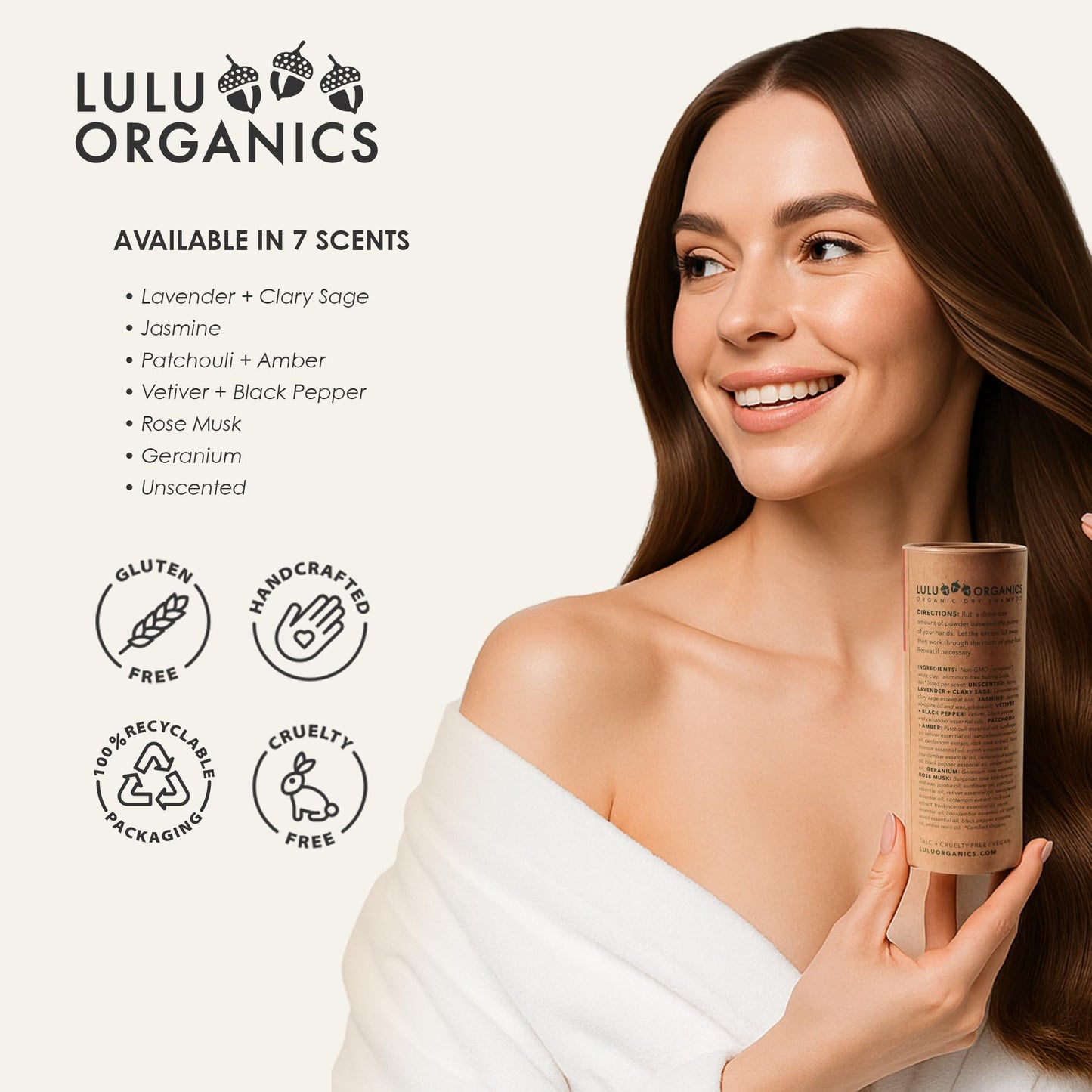 Lulu Organics Dry Shampoo Powder - Non-Aerosol, Talc-Free, Paraben-Free for Dark, Blonde or Oily Hair | 4oz