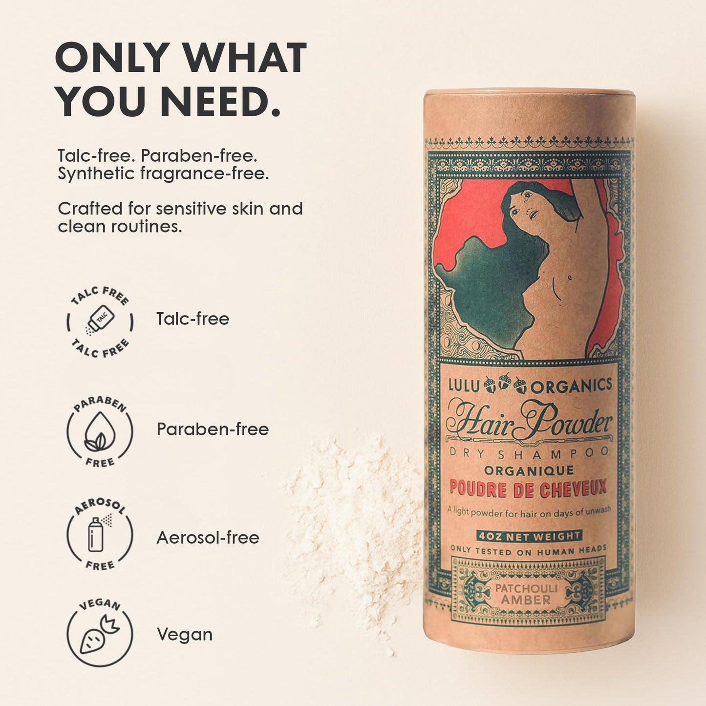 Lulu Organics Dry Shampoo Powder - Non-Aerosol, Talc-Free, Paraben-Free for Dark, Blonde or Oily Hair | 4oz