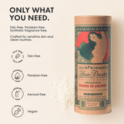 Lulu Organics Dry Shampoo Powder - Non-Aerosol, Talc-Free, Paraben-Free for Dark, Blonde or Oily Hair | 4oz