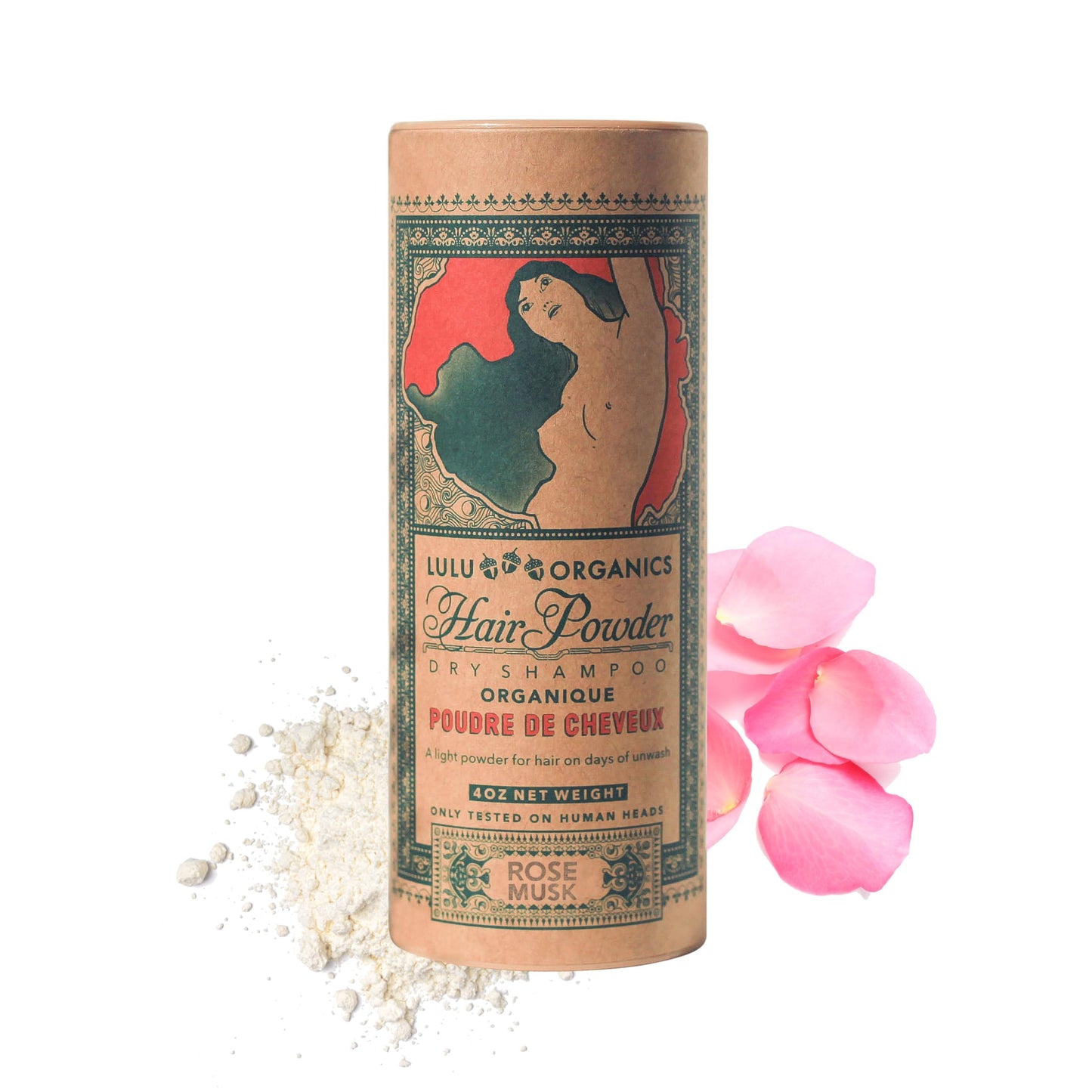 Lulu Organics Dry Shampoo Powder – Non-Aerosol, Talc-Free, Rose Musk | 4oz