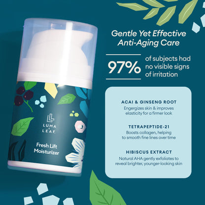 LUMA & LEAF Fresh Lift Peptide Moisturizer | Hyaluronic Acid & Hibiscus, Daily Anti-Aging Cream | 1.7 fl oz