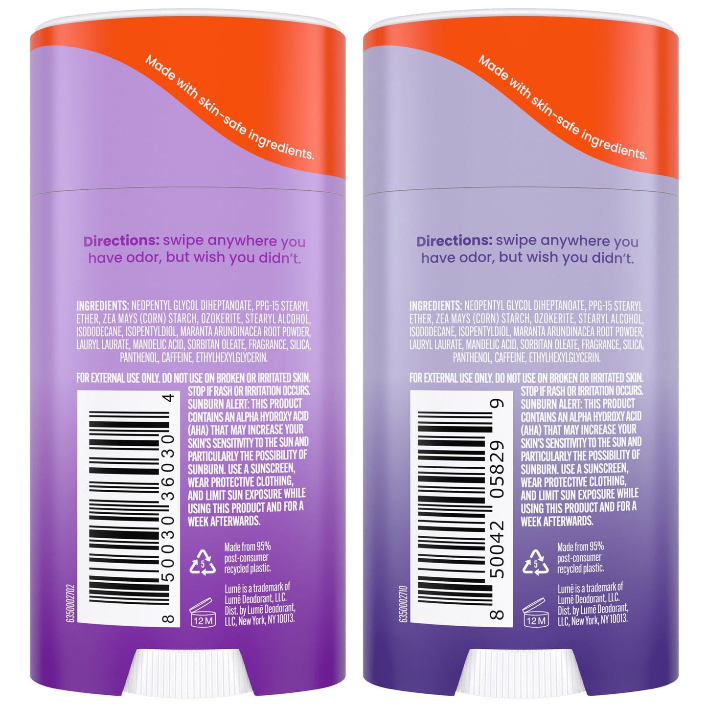 Lume Whole Body Deodorant – 72-Hour Odor Control | Aluminum Free, Baking Soda Free | 2-Pack (Soft Powder & Lavender Sage)