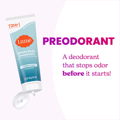 Lume Whole Body Deodorant – Invisible Cream Tube | 72 Hour Odor Control | Aluminum Free & Baking Soda Free