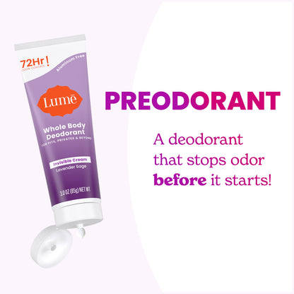 Lume Whole Body Deodorant - Lavender Sage | 72 Hour Odor Control, Aluminum Free & Baking Soda Free, 3 oz Tube (Pack of 2)
