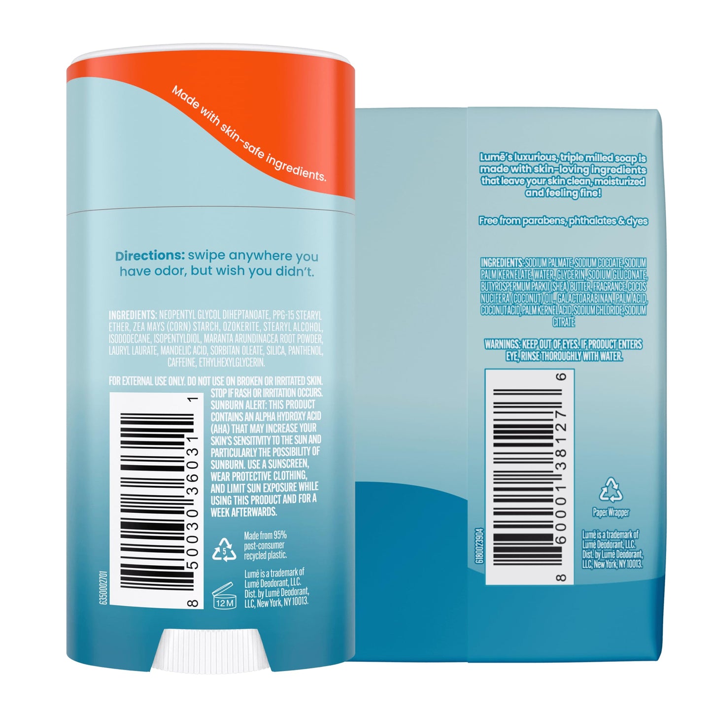 Lume Whole Body Deodorant & Soap — Unscented, Aluminum & Baking Soda Free, 72-Hour Odor Control