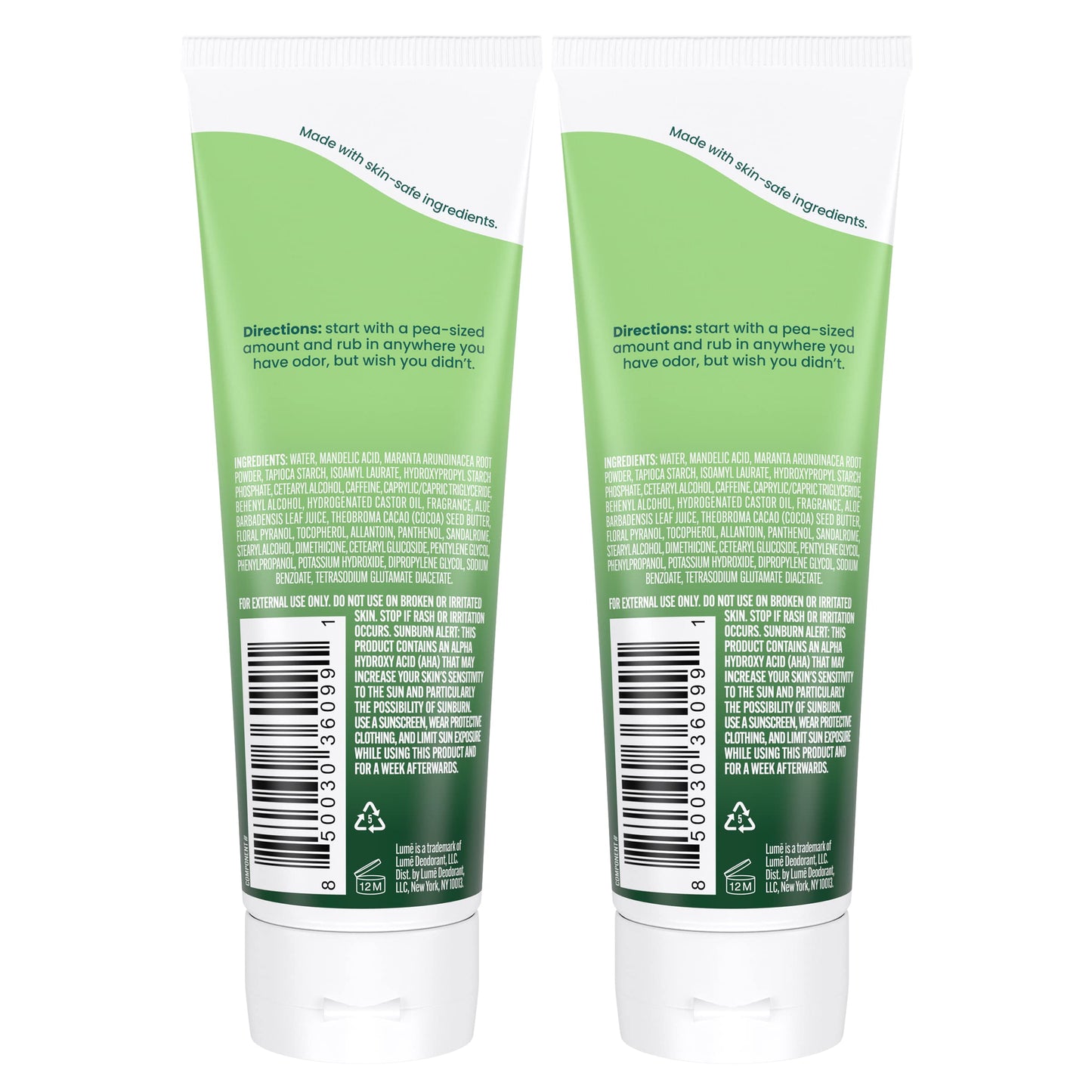Lume Whole Body Deodorant - Fresh Alpine, Aluminum-Free & Baking Soda-Free, 72-Hour Odor Control (3.0 oz x 2)