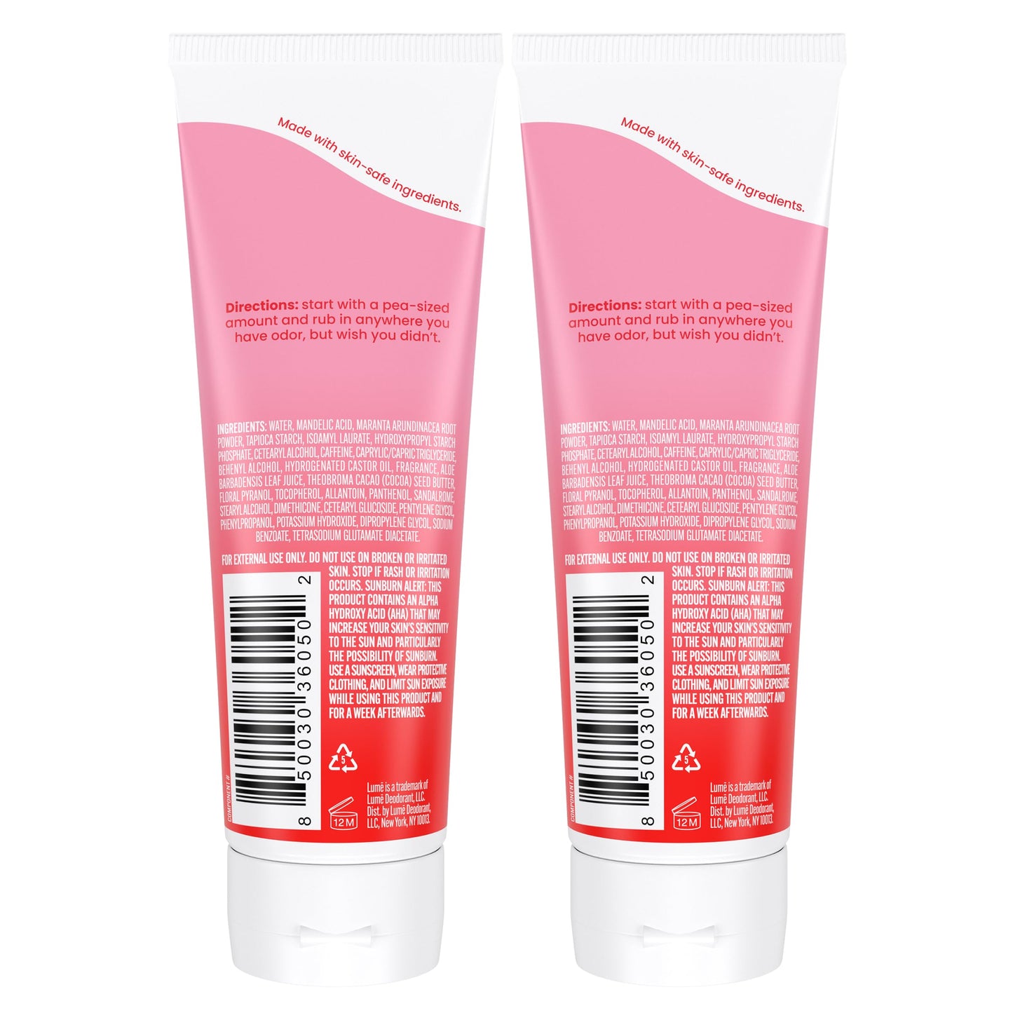 Lume Whole Body Deodorant - Peony Rose Invisible Cream - 72-Hour Odor Control - Aluminum & Baking Soda Free - 3.0 oz Pack of 2