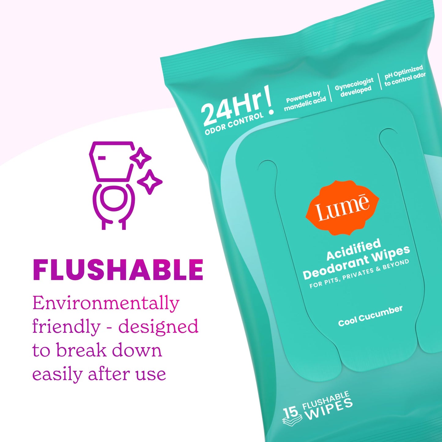 Lume Whole Body Deodorant – Doctor Developed, Smooth Powder Stick & Flushable Wipes (Aluminum & Baking Soda Free)