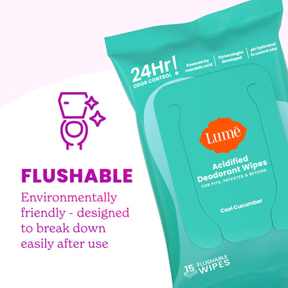 Lume Whole Body Deodorant – Doctor Developed, Smooth Powder Stick & Flushable Wipes (Aluminum & Baking Soda Free)