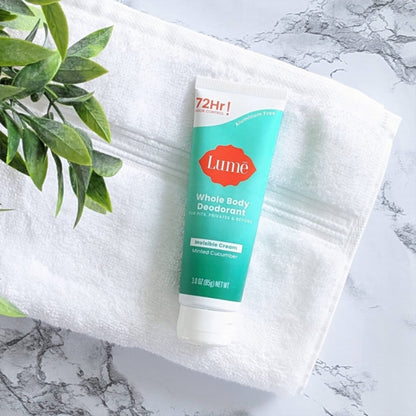 LUME Whole Body Deodorant - Minted Cucumber | Invisible Cream Tube, 72-Hour Odor Control, Aluminum-Free, Baking Soda-Free | Pack of 2 (3.0 oz)
