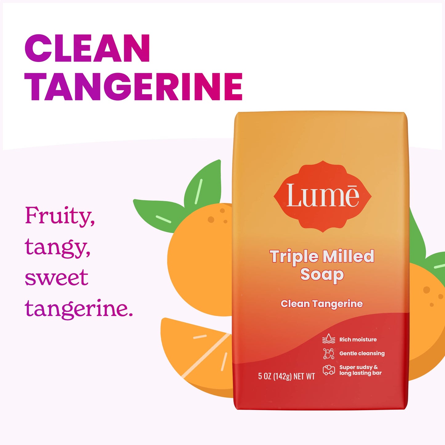 Lume Triple Milled Bar Soap – Rich Moisture & Clean Tangerine (Pack of 4)
