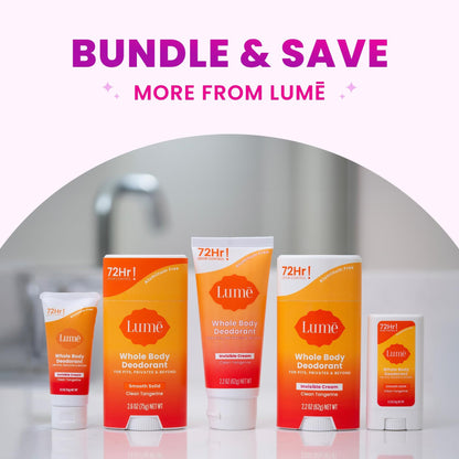 Lume Whole Body Deodorant - Invisible Cream Tube, 72-Hour Odor Control, Aluminum & Baking Soda Free - Clean Tangerine (Pack of 2)