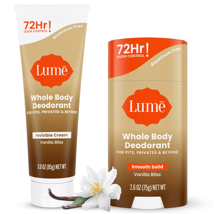 Lume Whole Body Deodorant – Vanilla Bliss Tube & Stick, Aluminum & Baking Soda Free, 72-Hour Odor Control